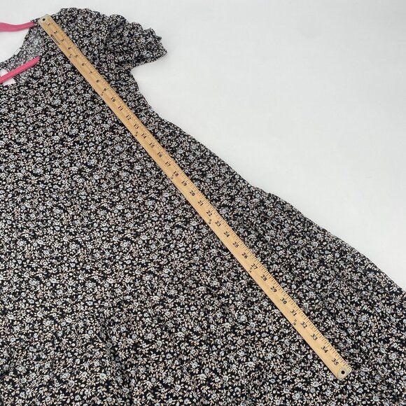 Aerie Size M Black Floral Print Short Sleeve Tiered Midi Dress Boho Peasant - Picture 4 of 13